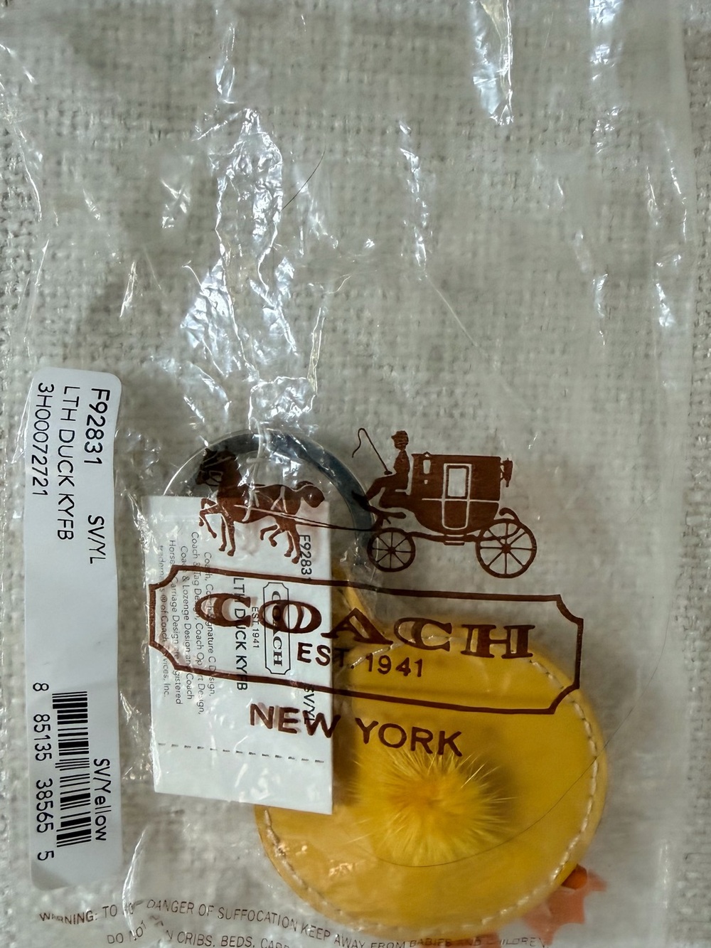 NWT Coach Yellow and Orange Minky Duck Keyring Charm - Picture 4 of 4
